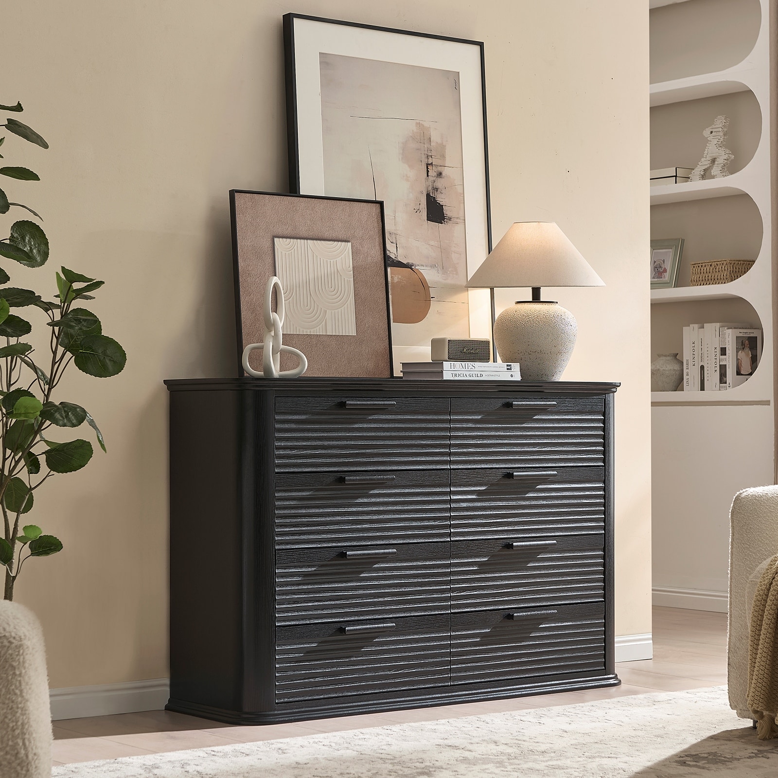 Fluted Curved Dresser with Drawers for Bedroom, Chest of Drawers Closet Storage Organizer