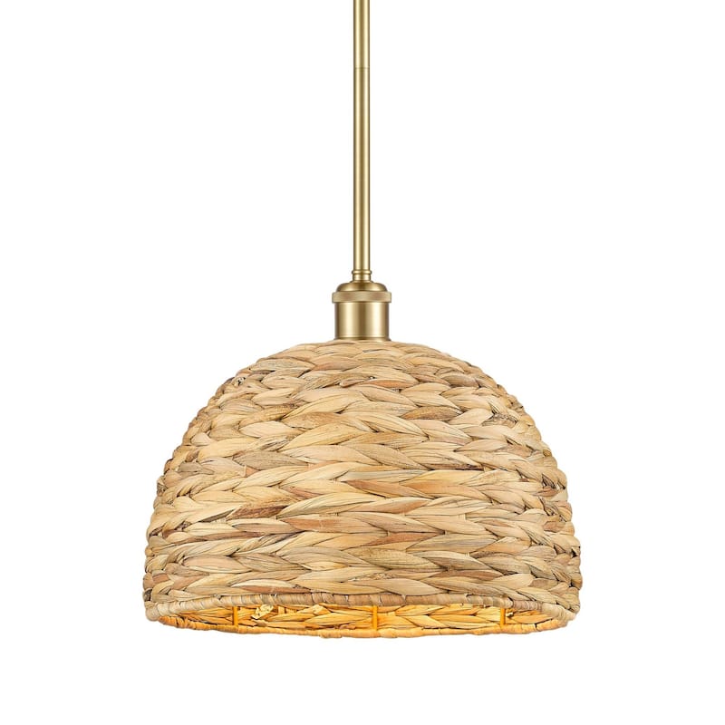 Innovations Lighting 516-1S-11-12 Woven Rattan Pendant Woven Rattan - Satin Gold / Natural