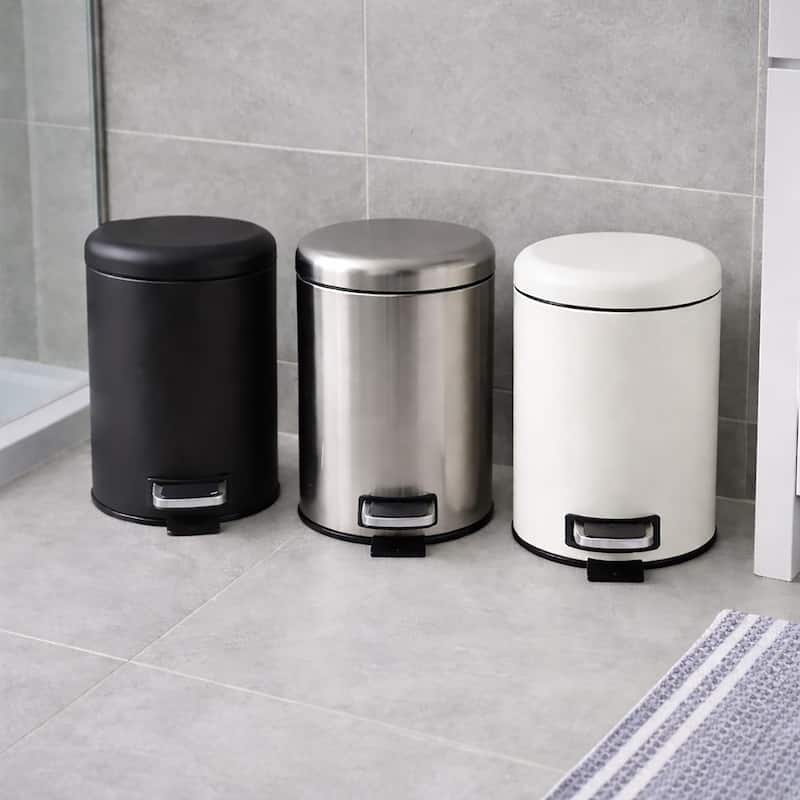 Evideco Soft Close Small Round Metal Bathroom Floor Step Trash Can - 3 liters - 0.8 gal