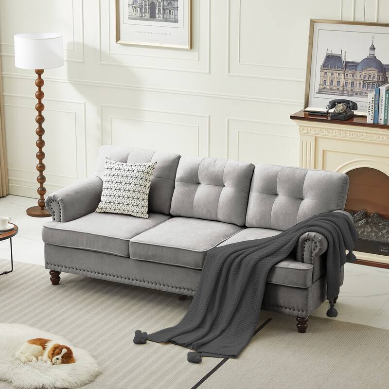 Set of 1 Piece, 3-seat Chenille Sofa with Solid Rubberwood Legs for Living room