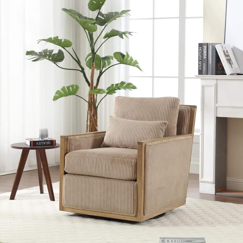 Roomfitters Corduroy Swivel Barrel Accent Chair, 360 Lounge Club Chair for Living Room, Bedroom or Office - Khaki