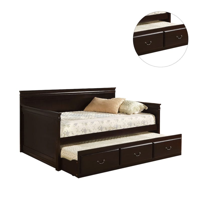 Wooden Daybed With Trundle in Espresso