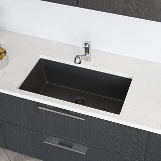 Single Bowl Undermount Granite Quartz Kitchen Sink with Grid and Matching Colored Strainer