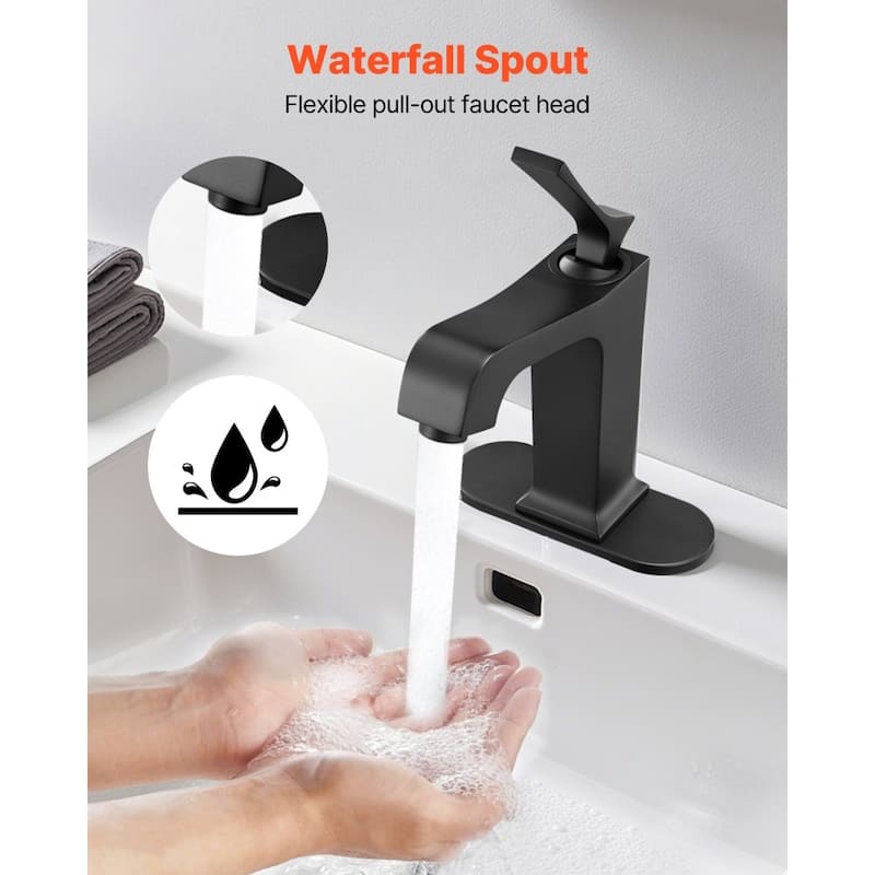 Black Stainless Steel Single Handle Sink Faucet with Drain - 6.89 x 2.17 x 10.24 inch