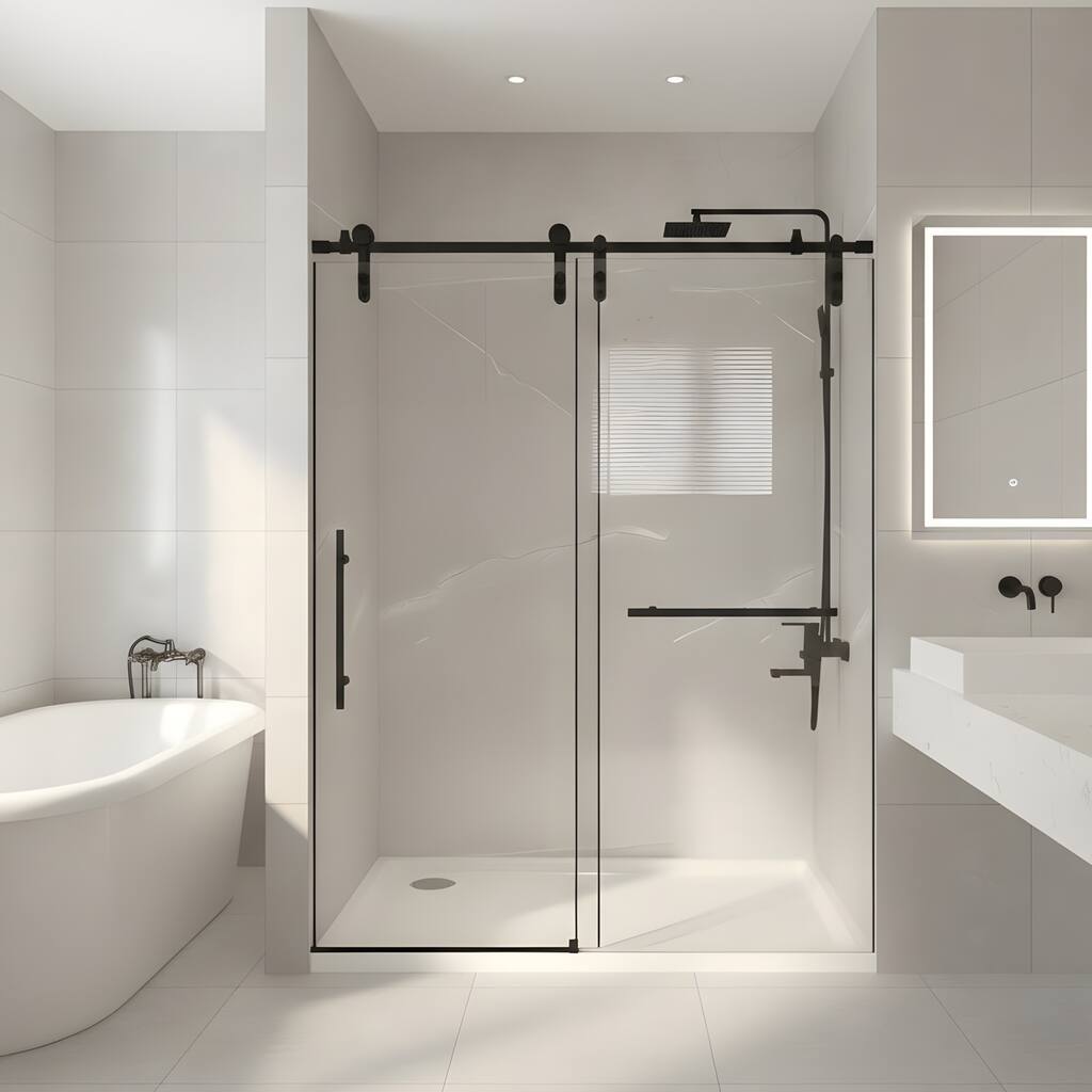 Frameless sliding shower door, 5/16-inch (8 mm) clear tempered glass, stainless steel frame