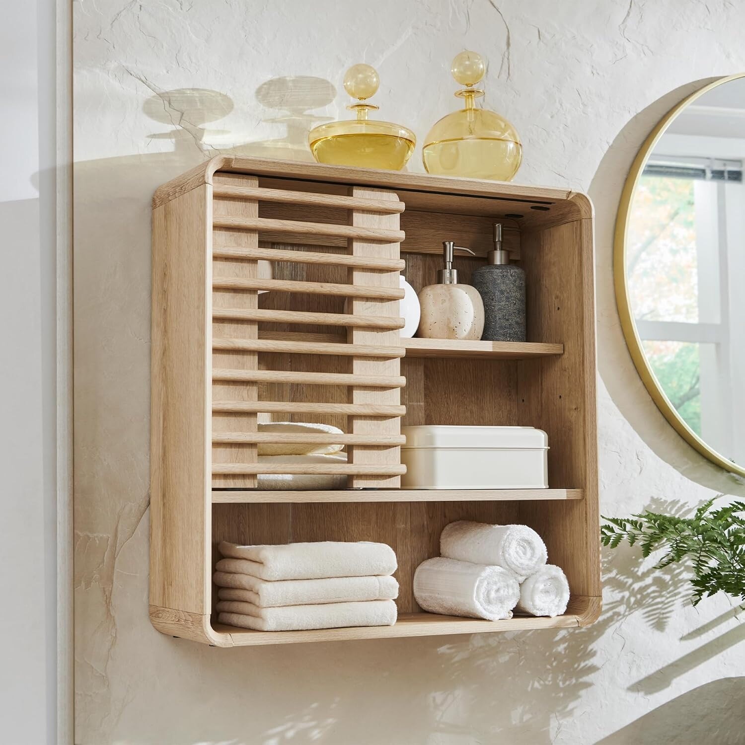 Slatted Door Wall Cabinet, Medicine Cabinet, Bathroom Storage