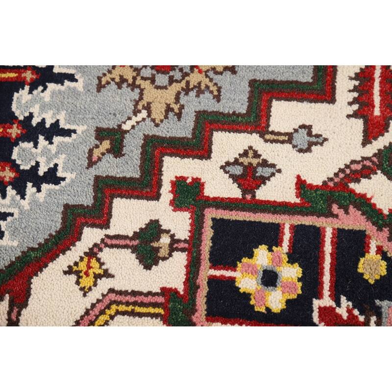 Light Blue Geometric Heriz Serapi Indian Area Rug Handmade Wool Carpet - 7'11"x 10'5"