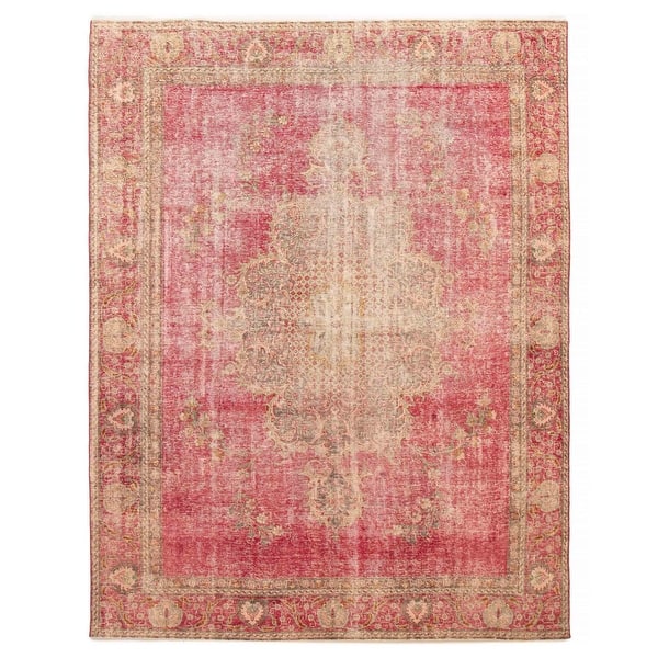 slide 2 of 9, ECARPETGALLERY Hand-knotted Antalya Vintage Dark Pink Wool Rug - 9'0 x 11'6 Dark Pink - 9'0 x 11'6