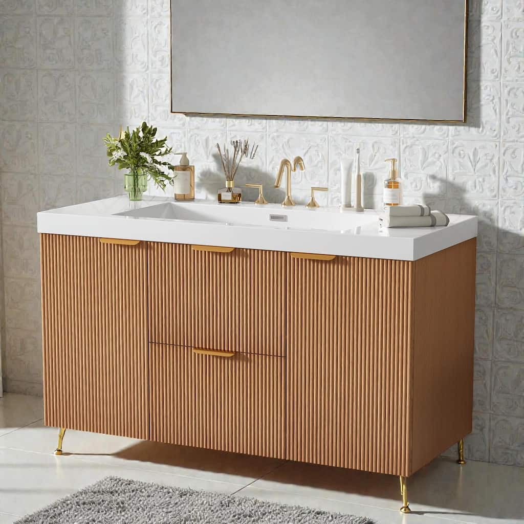 42" Wall-Mounted Single Sink Bathroom Vanity with SMC Top, MDF Cabinet with Solid Wood Frame, U-Shaped Drawers