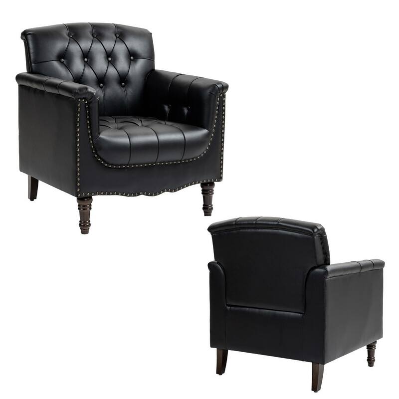 Modern Faux Leather Accent Chairs Set Of 2, Upholstered Armchair For Living Room
