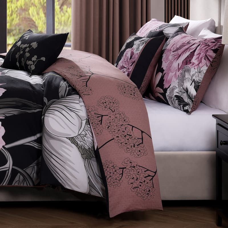 Bebejan Midnight Meadow 200 Thread Count 100% Cotton Sateen 5 Piece Reversible Comforter Set