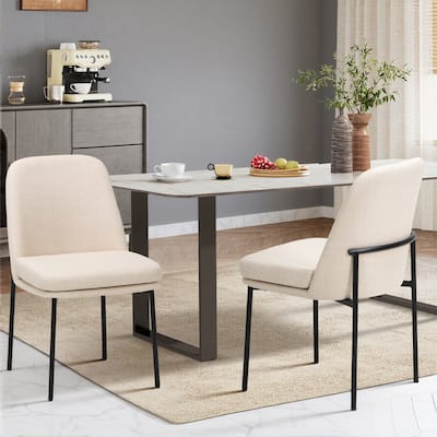 RENEWLINE Set of 2 Modern Dining Chairs with Curved Back & Metal Legs, Fabric or Leather Upholstered