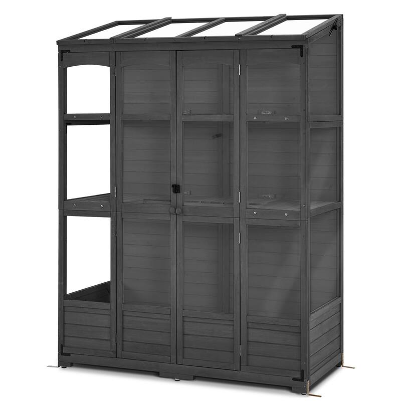 MCombo Walk-in Greenhouse with Openable Roof and Lockable Door, Solid Wood 0899 - Dark Grey