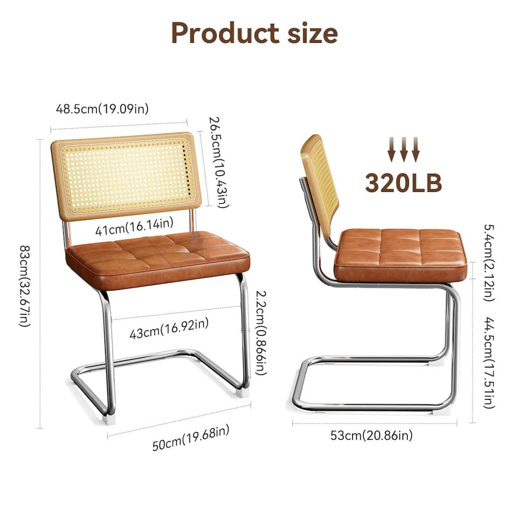 Set of 2 Modern Dining Chairs - Mid-Century Breuer Design, Upholstered Faux Leather with Solid Wood Back