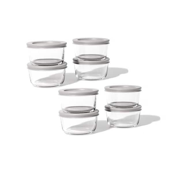 slide 2 of 34, Glass Food Storage Containers Set - Round, 1-Cup (8oz) BPA-Free, Microwave & Oven Safe, Airtight Lids 16 Piece Set (8 Containers + 8 Lids) - Grey