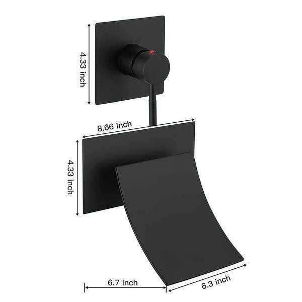 dimension image slide 2 of 3, Wall Mount Bathroom Faucet Waterfall Brass Modern 2 Hole Bathroom Sink Basin Vanity Faucets with Valve