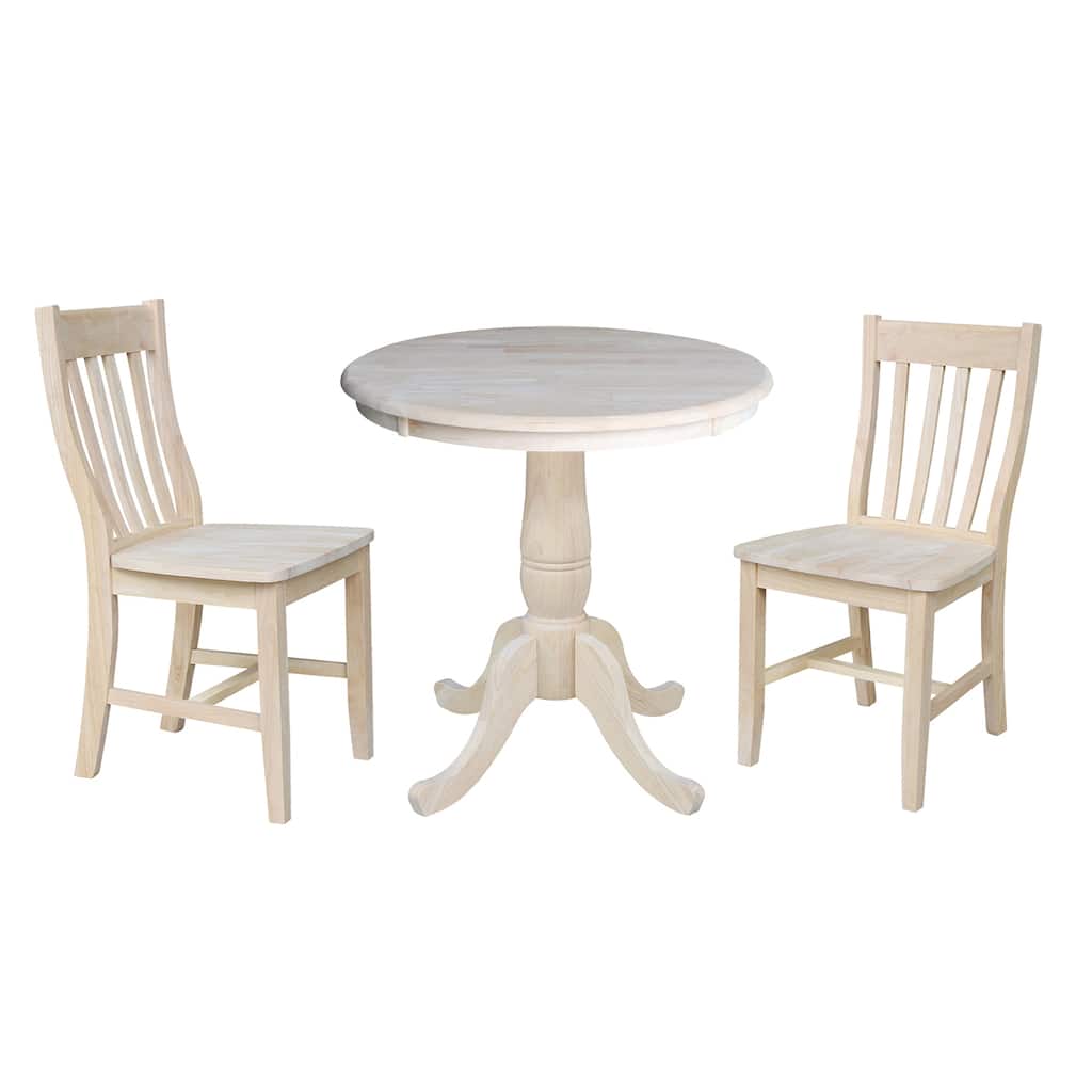 30" Round Pedestal Dining Table with 2 Cafe Chairs - Unfinished - 3 Piece Set