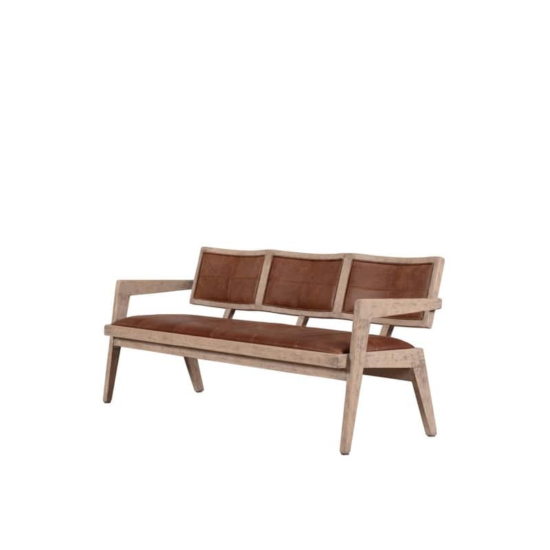 Mid-Century Woven Leather Arm Bench Weathered Natural