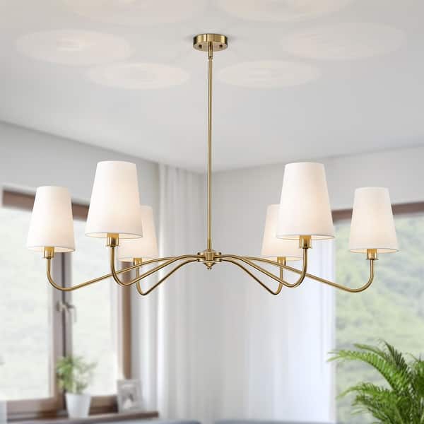 slide 2 of 56, Starsky 6-Light Modern Classic Chandelier with White Linen Shades