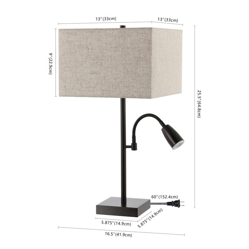 Sabrina 25.5" 2-Light Farmhouse Industrial Iron LED Table Lamp with USB Charging Port and Adjustable Light, by JONATHAN Y
