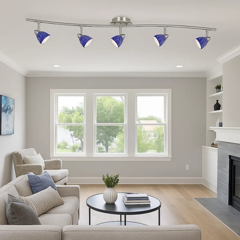 5 Light 120V Metal Track Light Fixture with Textured Shade, Silver and Blue