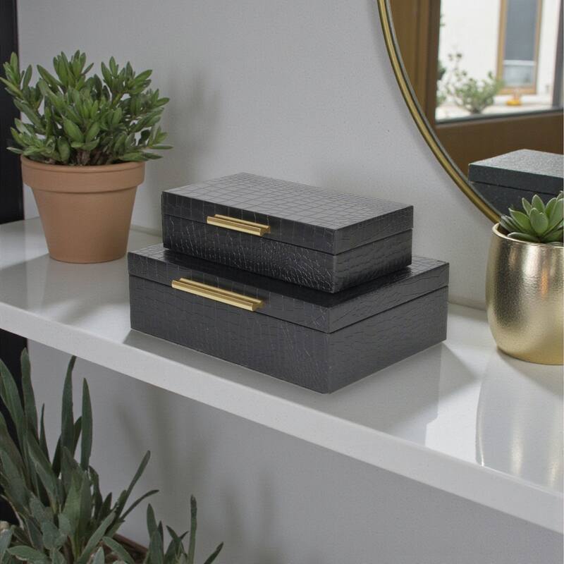 Lusan Black Vinyl Decorative Box Set - Black Crocodile
