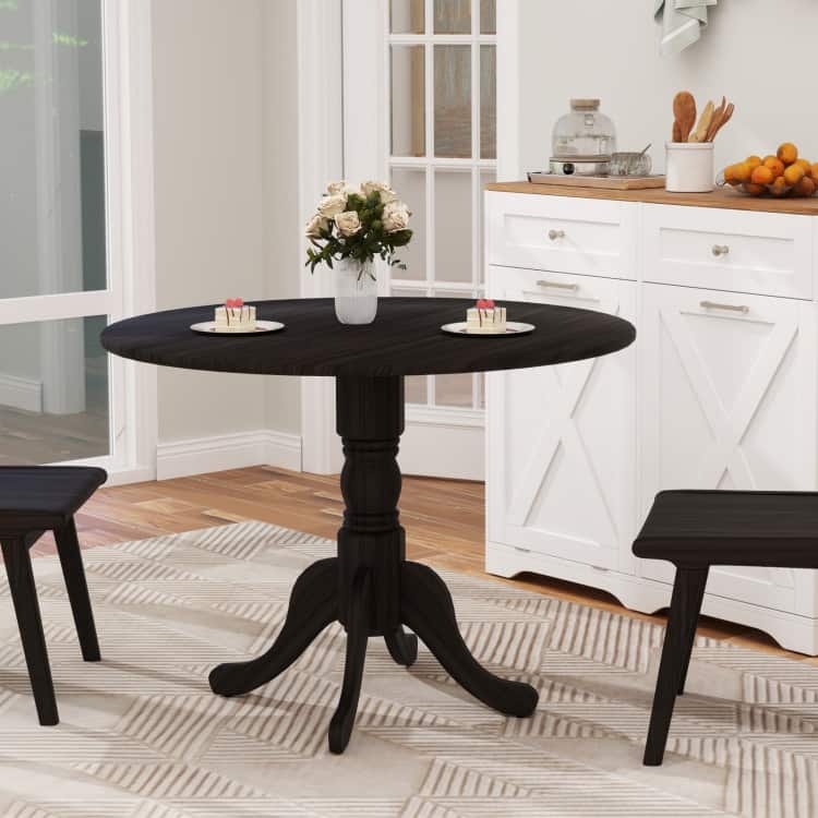 Rubber Wood Round Dining Table with Curved Legs and Adjustable Foot Pads - 40 x 40 x 29 inch (L x W x H)