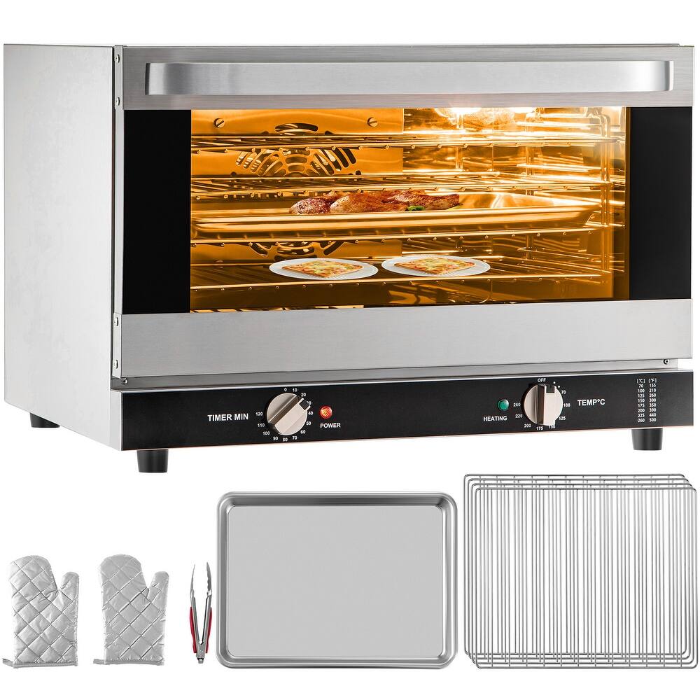 Commercial Convection Oven with Front Glass Door, Electric Baking Oven with Trays Wire Racks Clip Gloves - 47L/43Qt
