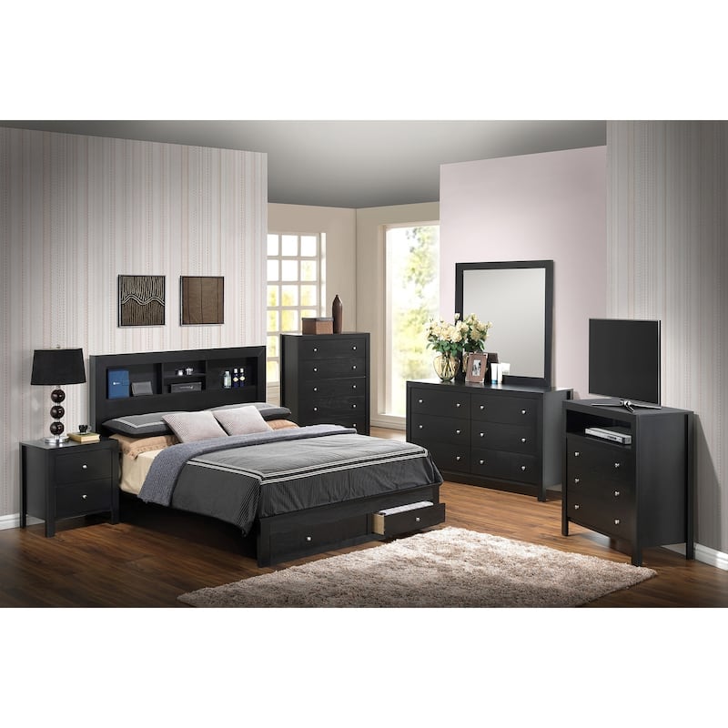 Full Platform Bed with Drawers and Shelves - 81" - Black