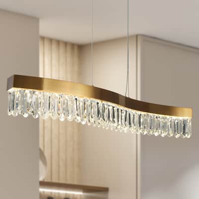Modern Gold Glam LED Crystal Chandelier Kitchen Island Lights