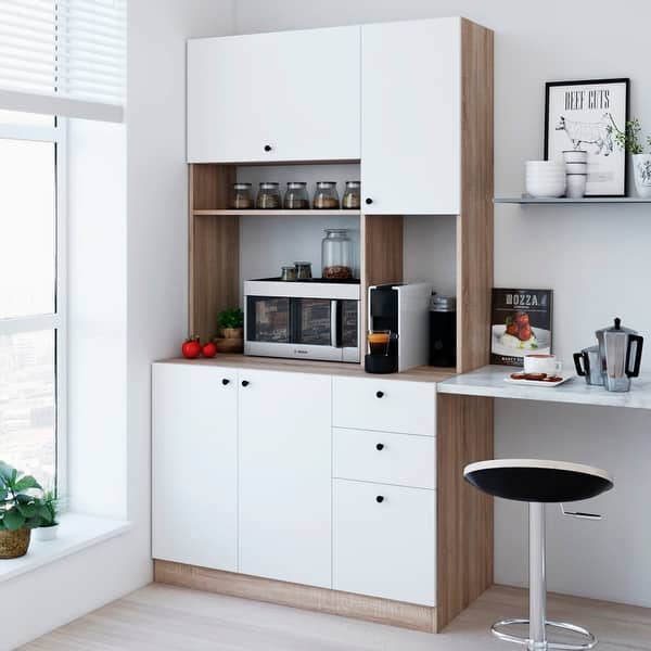 slide 2 of 45, Living Skog Pantry Kitchen Microwave Storage Cabinet H 71'' x W 37'' x D 19'' - Beige