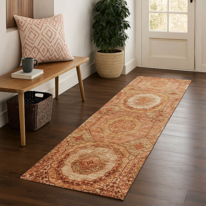 Premium Washable Super Soft Traditional Mamluk Mayfield Rug - Terracotta - 2'3" x 7'6"