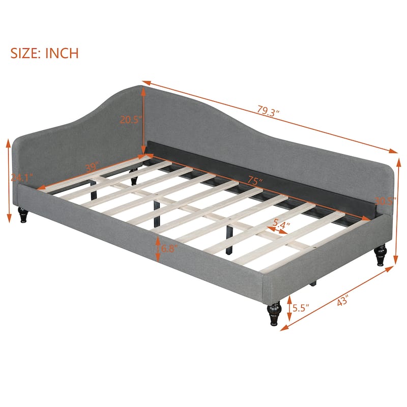 L-Shaped Twin Size Daybed with Solid Wood Legs, Gray
