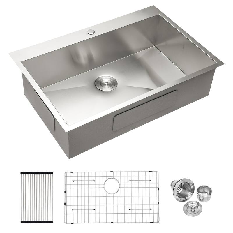 Drop-In 16 Gauge Single Bowl Stainless Steel Kitchen Sink in Brushed Nickel