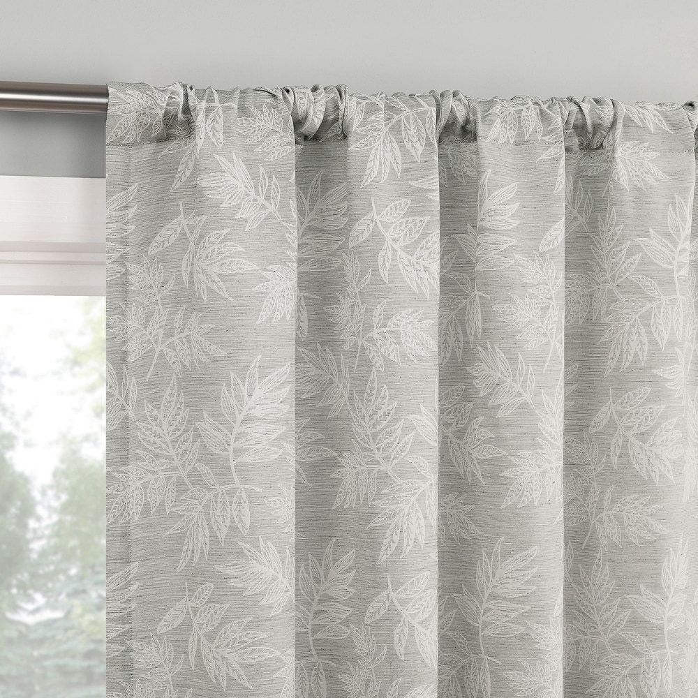 No. 918 Koda Woven Jacquard Leaf Semi-Sheer Rod Pocket 1-Piece Curtain Panel, Single Panel