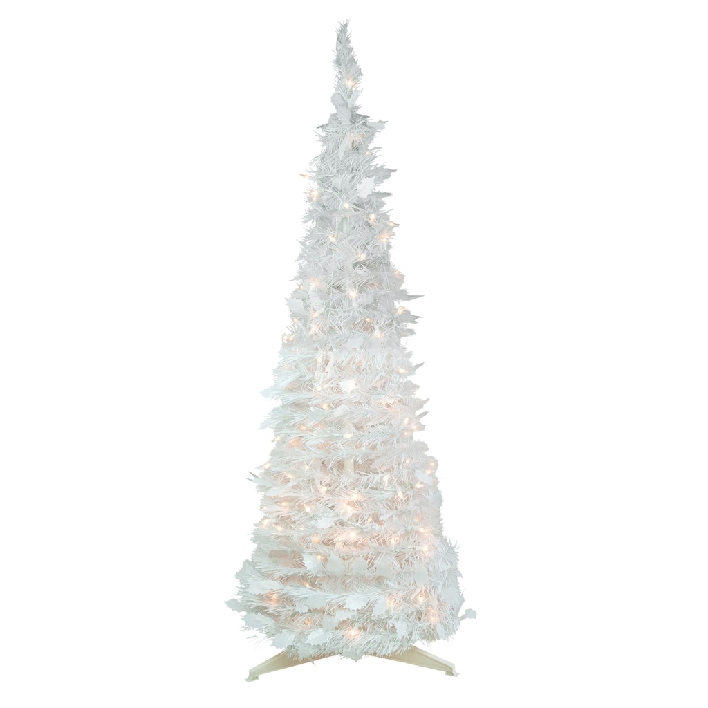 4' Pre-Lit White Tinsel Pop-Up Artificial Christmas Tree, Clear Lights - 4 Foot