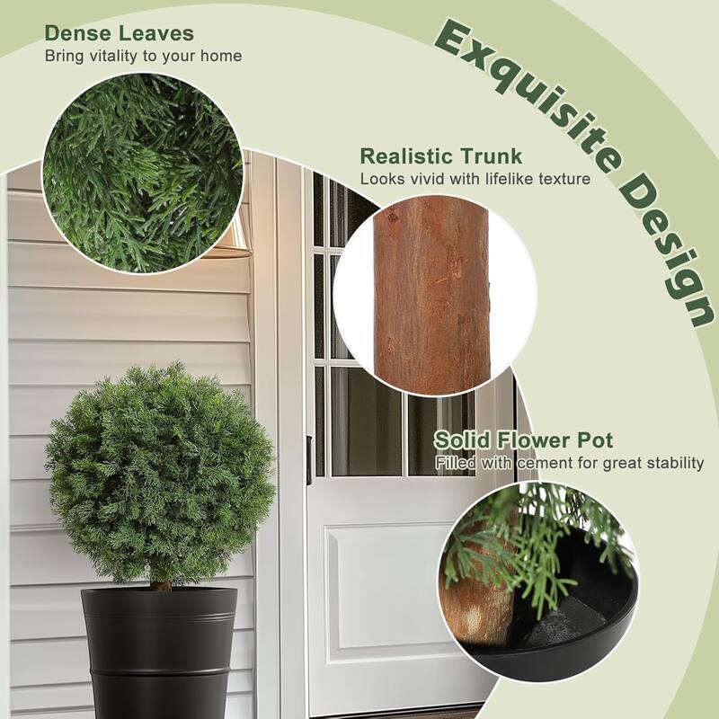 2 Pack Artificial Cedar Ball Tree 24 Inch Cedar Potted Plant - green