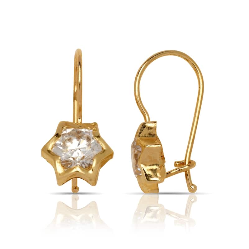 Curata 14k Gold Cubic Zirconia Flower Children's Kidney-wire Earrings - White