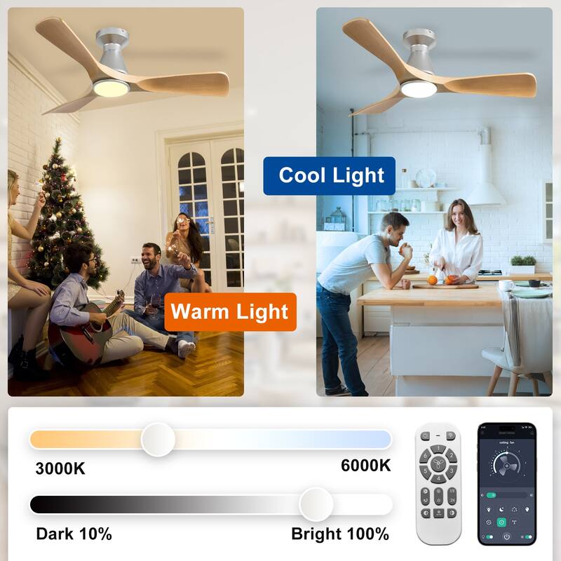 Ceiling Fan Without Light: 42-52 Inch 3 Blade Indoor Outdoor Fans for Patios