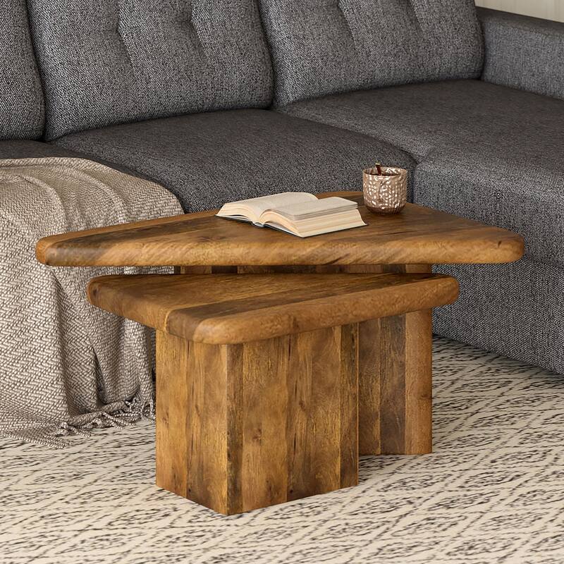 Mid-Century Modern Solid Wood 2pc Coffee Table Set