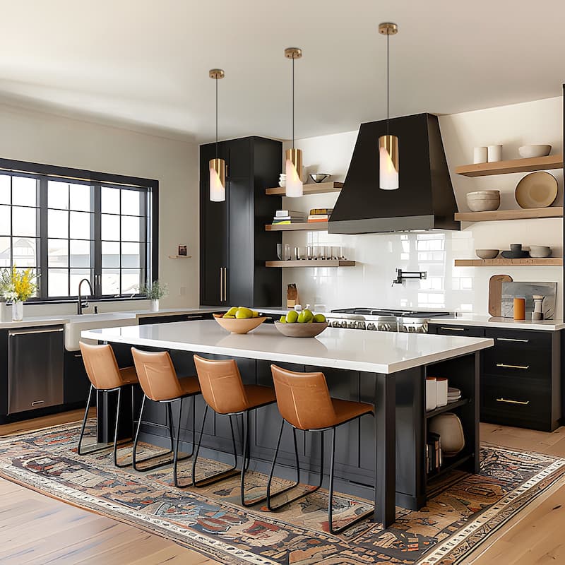 Ottilie Modern Farmhouse 1-Light Gold Cylinder Kitchen Island Pendant Light with Frosted Glass