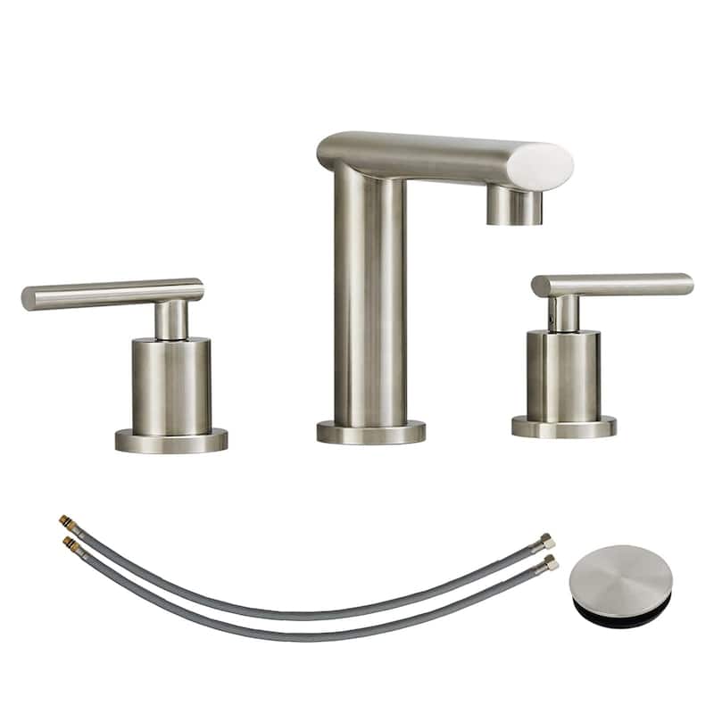 3 Holes Widespread Bathroom Sink Faucet Stainless Steel Bathroom Faucet with Pop Up Drain Vanity Tap with Dual Handles