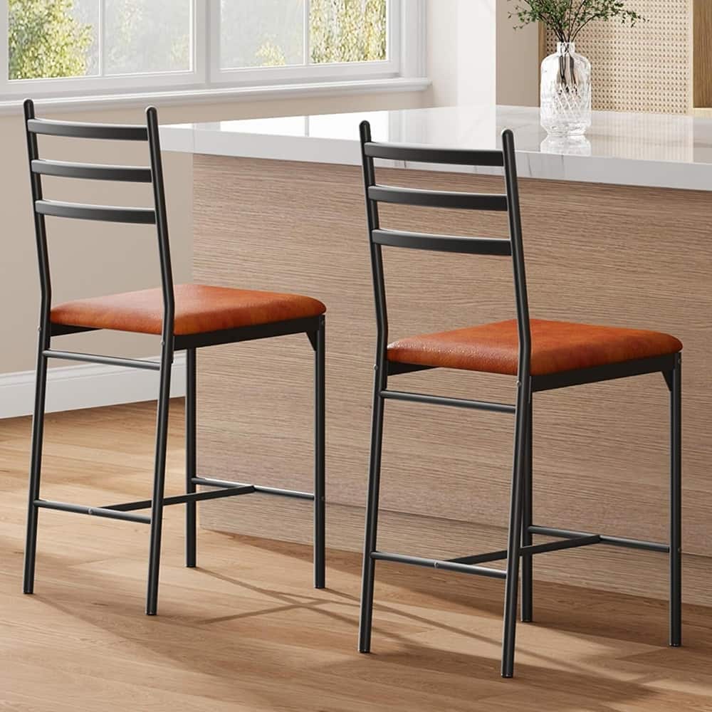 Faux Leather Upholstered 22 Inch Counter Height Barstools Set of 2