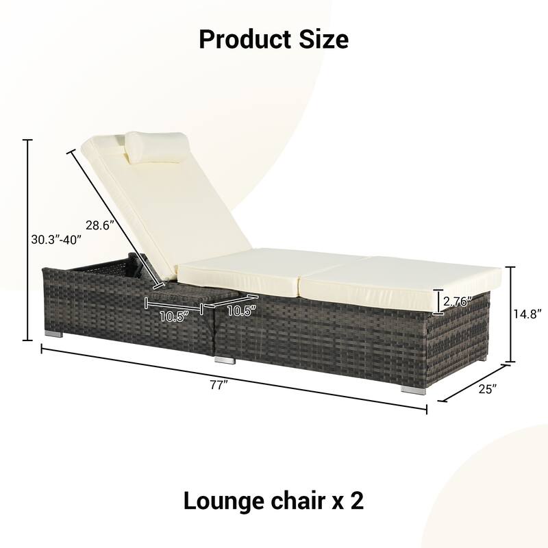 Outdoor 5 Adjustable Chaise Lounge Set with Side Table and Pool Lounge Chairs