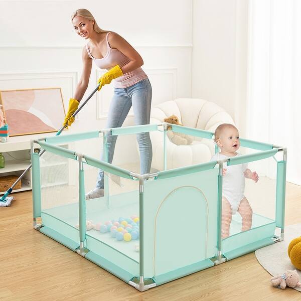 slide 2 of 6, Infant 50"x50" 4-Panel Baby Playpen Spacious & Secure Foldable Playard Green Green