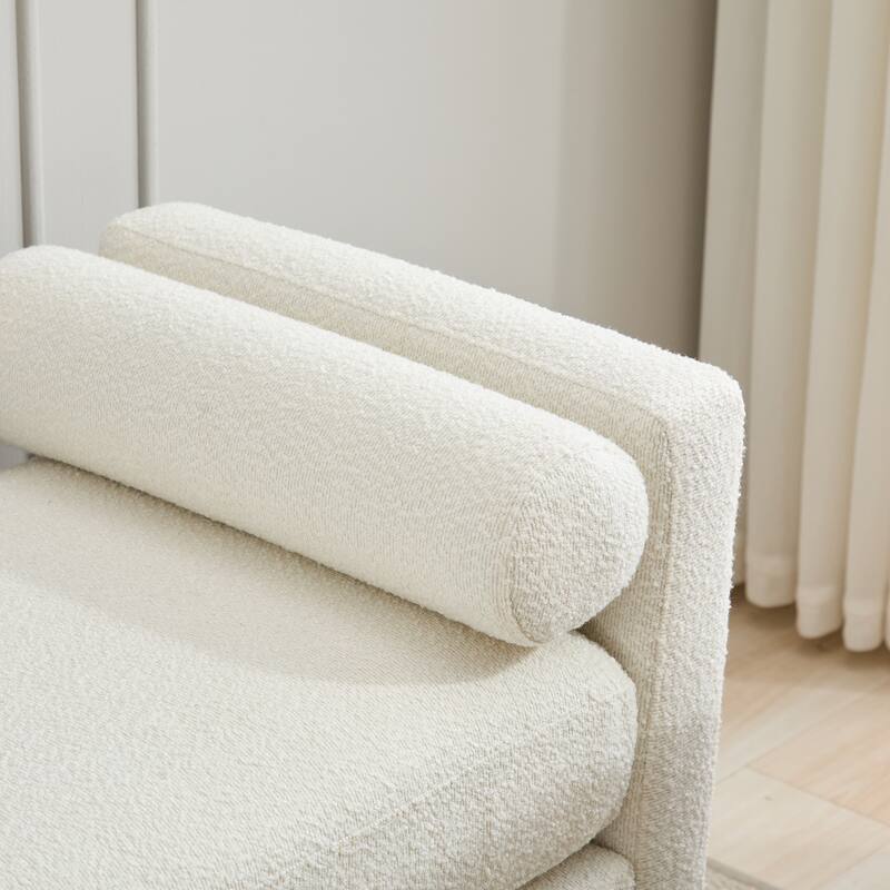 66 Inch End of Bed Bench, Upholstered Ottoman Bench with Wood Legs, Elegant Ottoman with Bolster Pillows for Bedroom