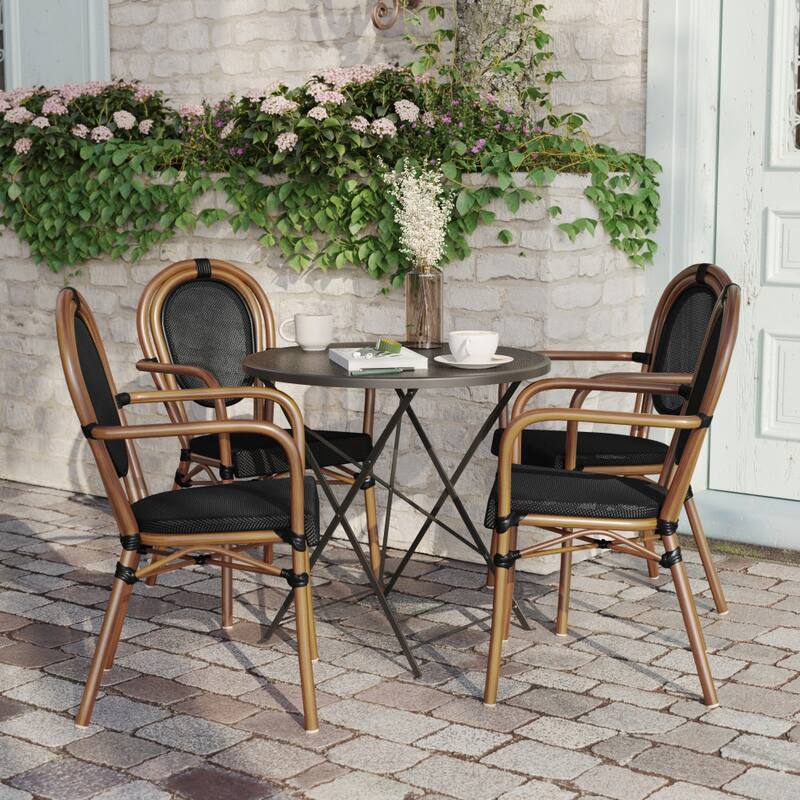 4 Pack All-Weather Commercial Paris Chairs with Arms and metal Frames