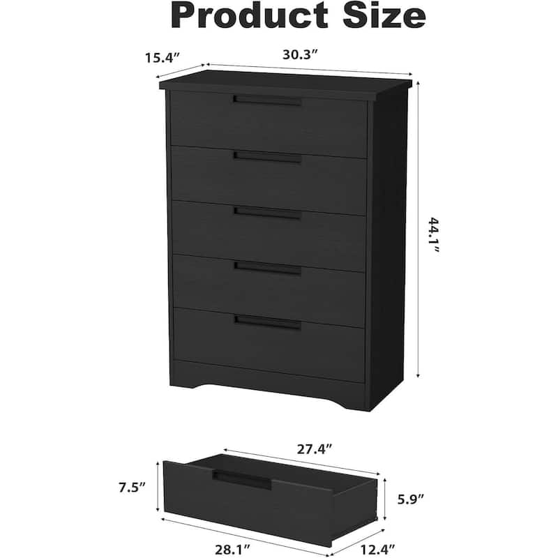 5 Drawer Dresser for Bedroom, Living Room, Nursery, Black