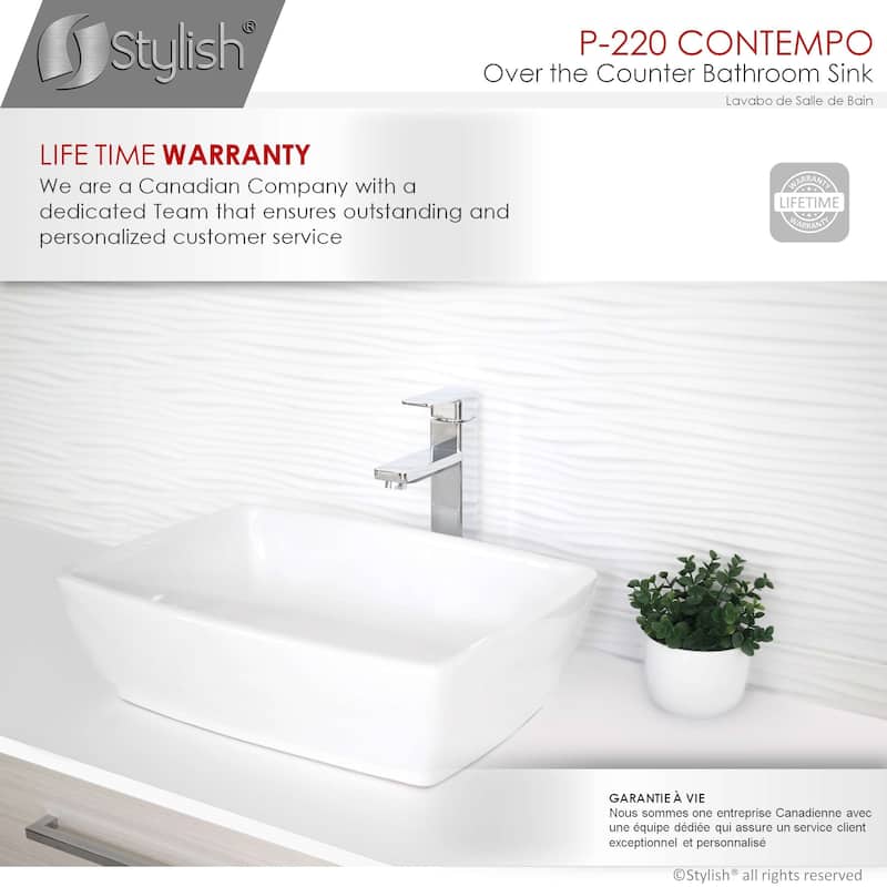 STYLISH 19 inch White Rectangular Porcelain Vessel Bathroom Sink - 19" x 13 3/8" x 5 3/4"