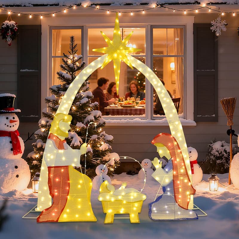 Costway 6 Ft Lighted Nativity Scene with 240 Warm White LED Lights for - as pic shows - See Details